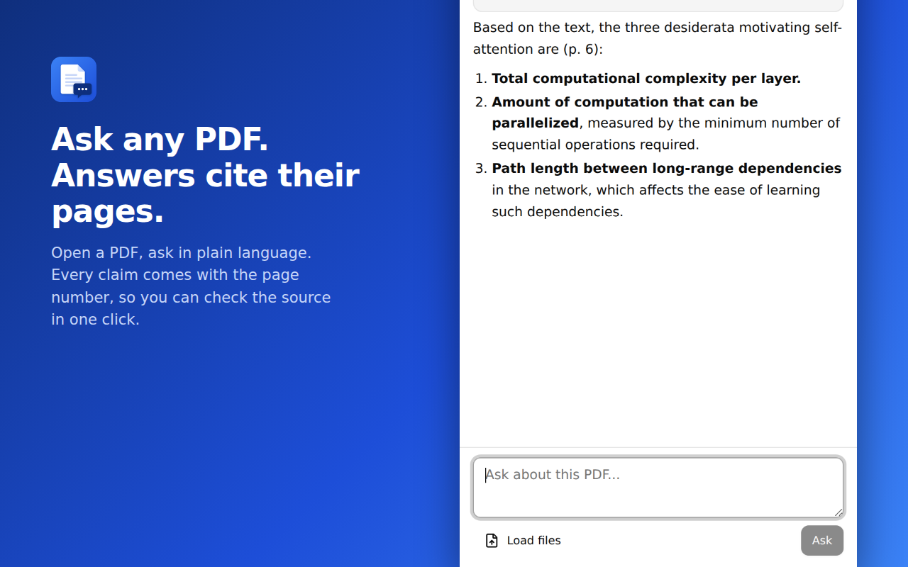 Answer with page citations in the side panel